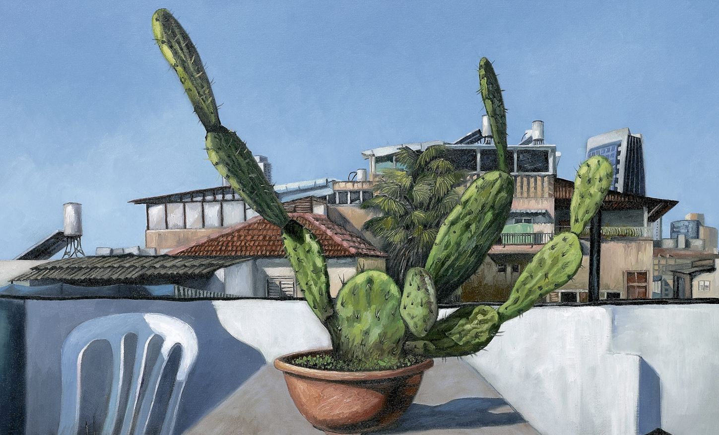 Durar Bacri, Cactus on the roof, 2021, Oil on canvas, 50 x 70 cm